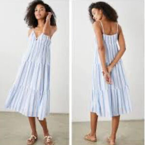 Rails Blue and White Striped Midi Dress linen blend